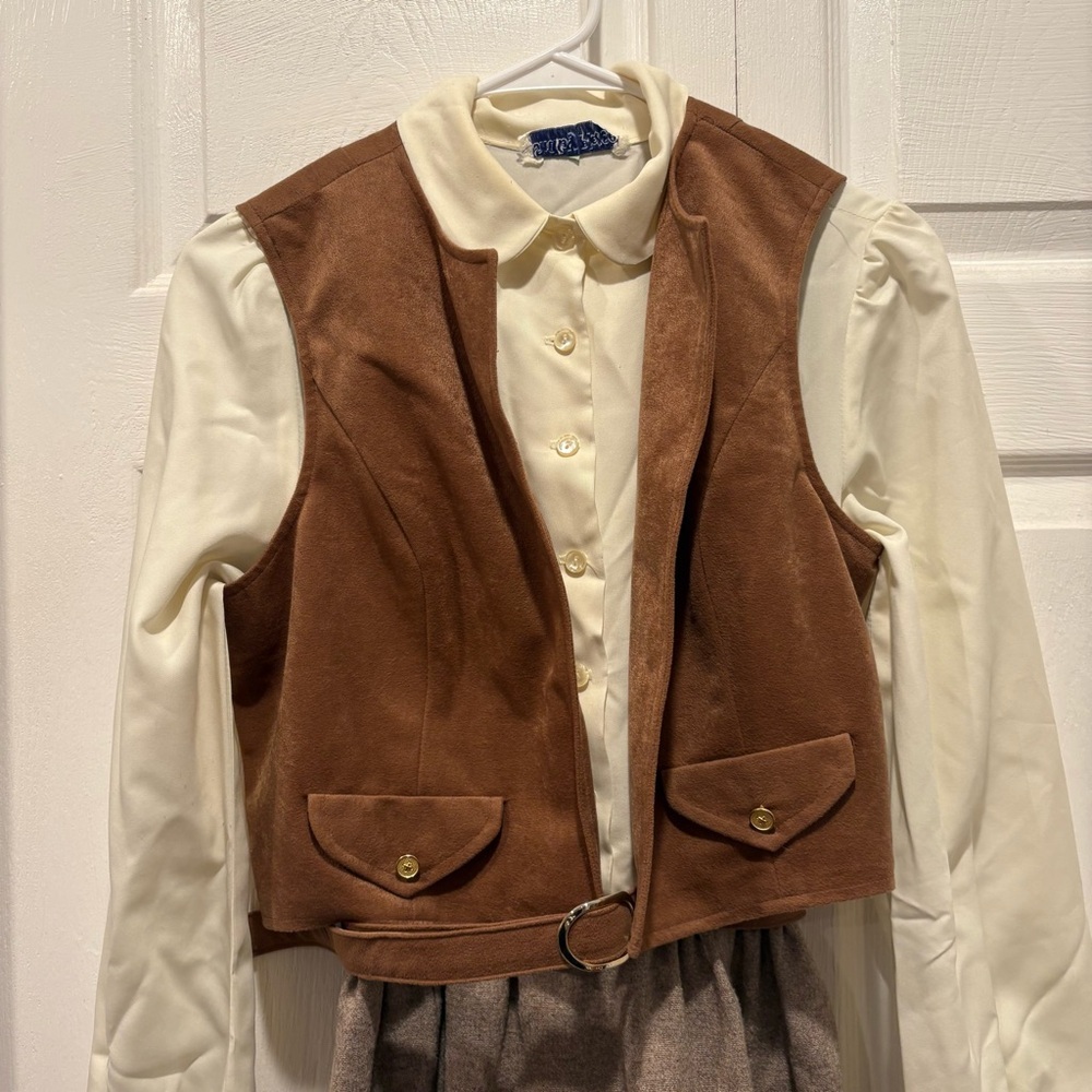 Vintage Shelby Place Tweed & Faux Suede Vest Button Up Dress - Size Small